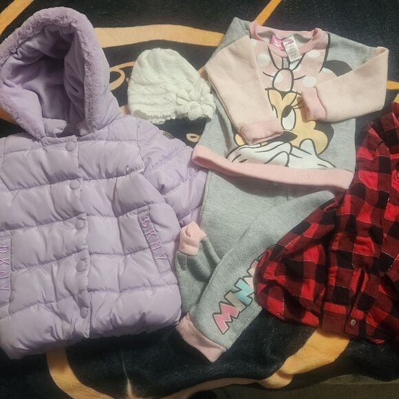 Girl's 3-4 Years Lot 5 Pieces Coat, Sweater/ Pants Suit, Hat, Shirt - Picture 1 of 16